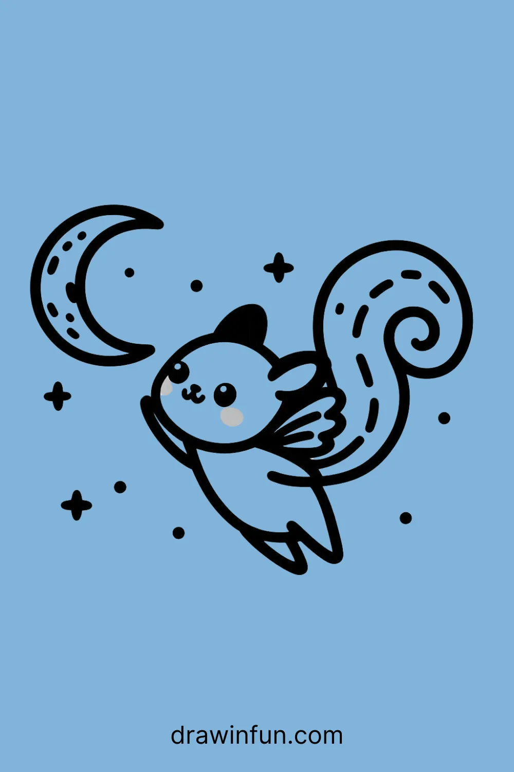 Flying Squirrel with a Moon easy drawing