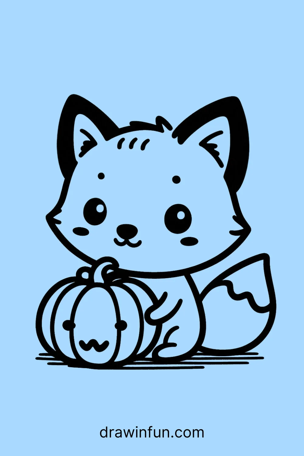 Fox next to a pumpkin easy drawing