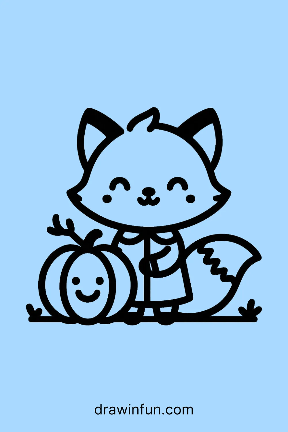 Fox next to a pumpkin easy drawing