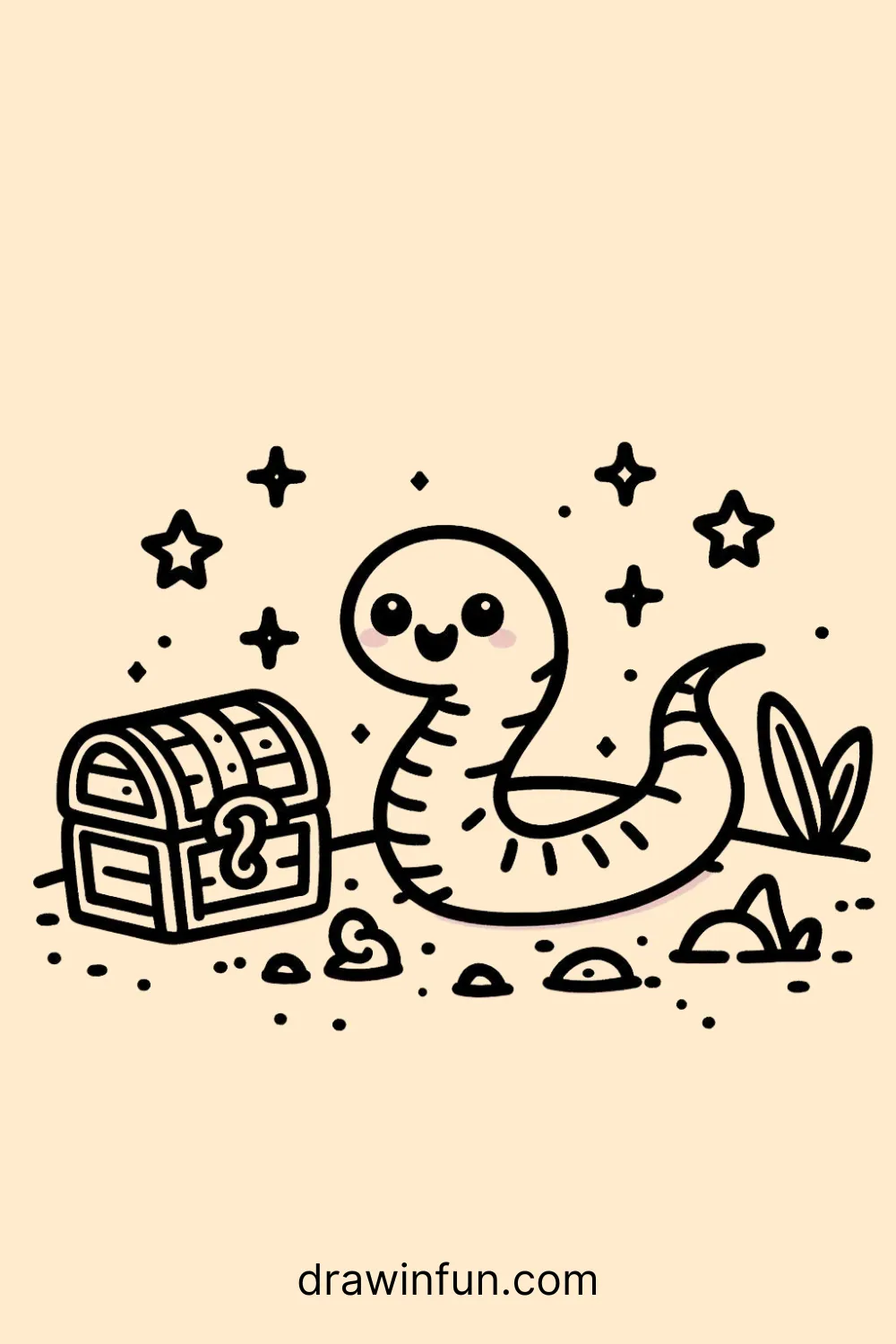 Eel with a Treasure Chest easy drawing