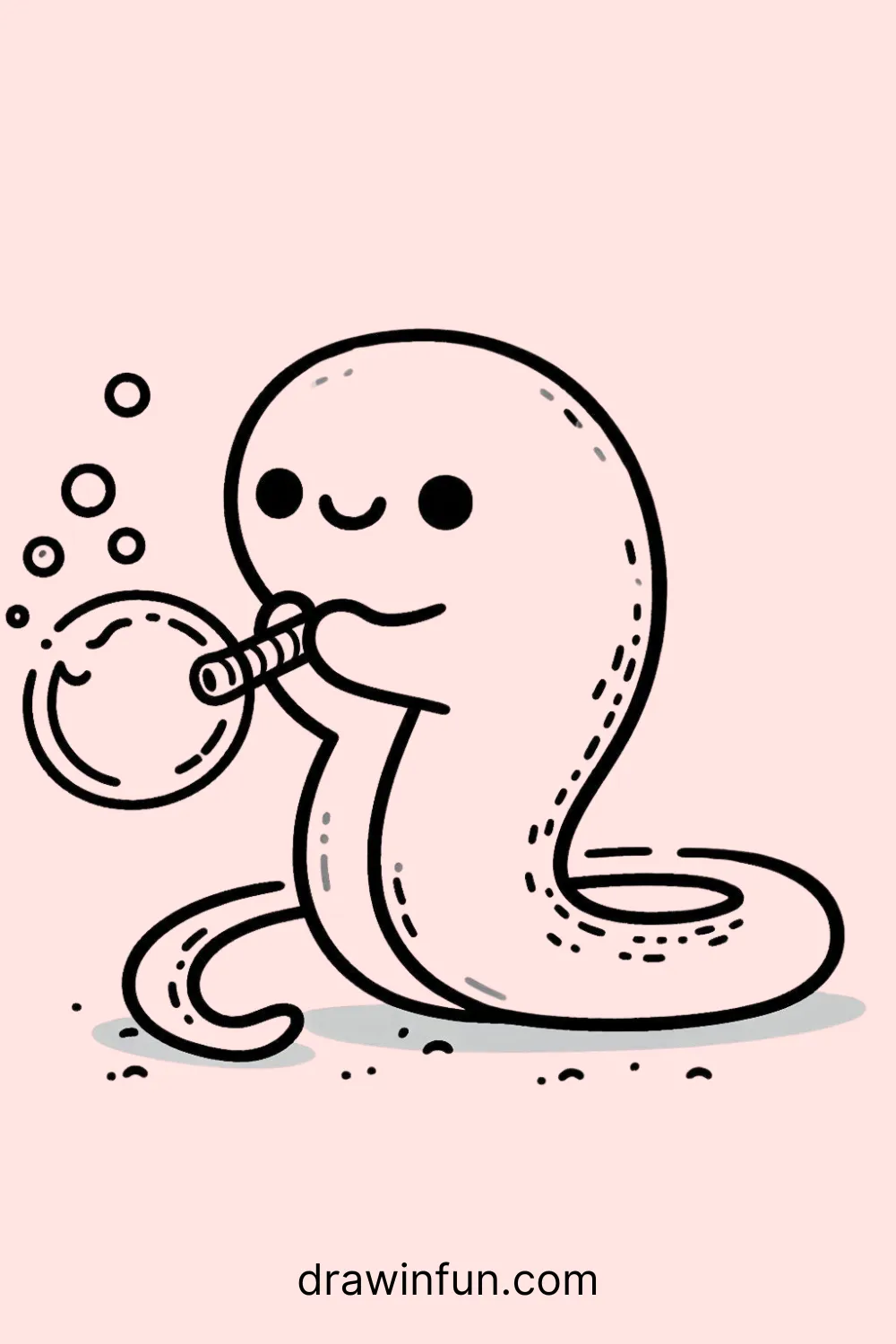 Eel playing with a large bubble easy drawing