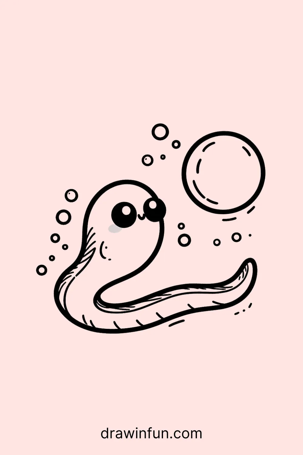 Eel playing with a large bubble easy drawing