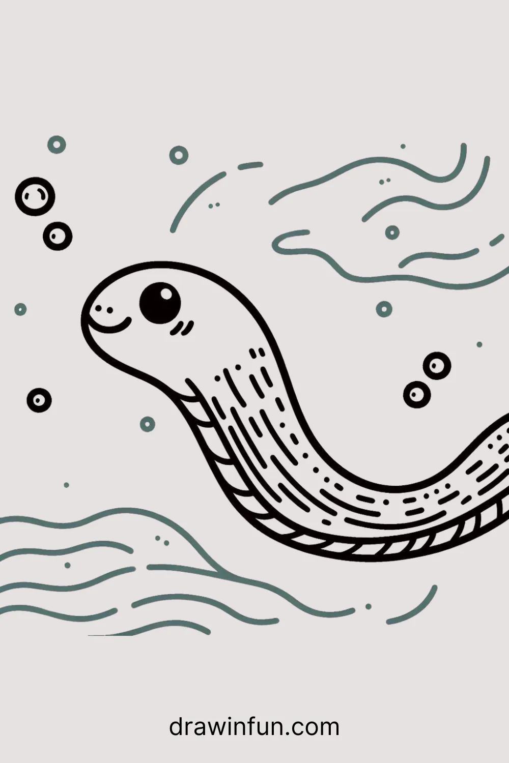 Eel Swimming in a Loop easy drawing