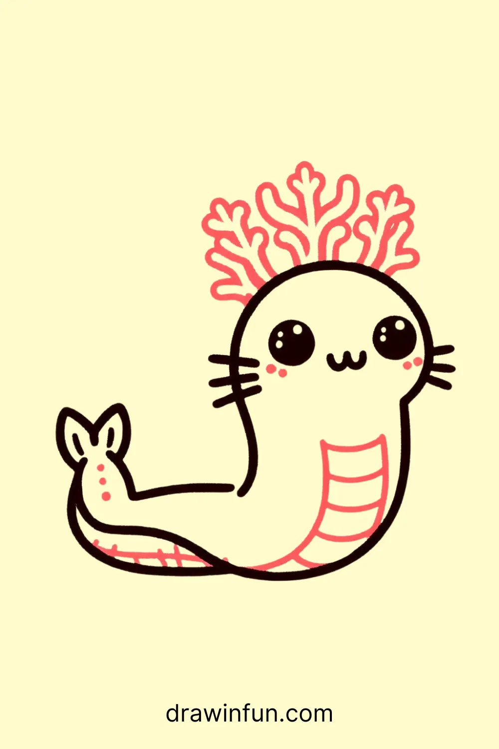 Eel wearing a coral crown easy drawing