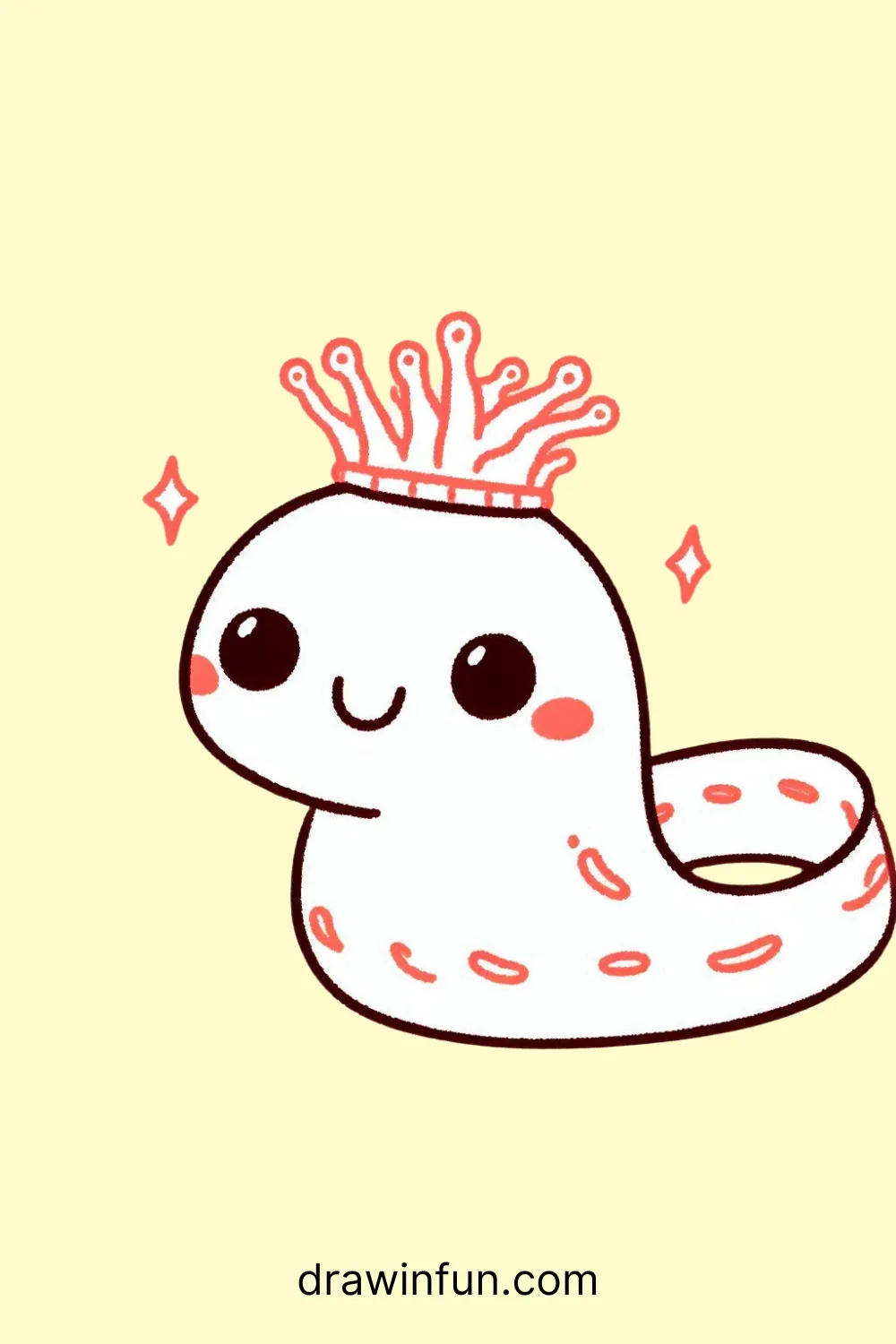 Eel wearing a coral crown easy drawing