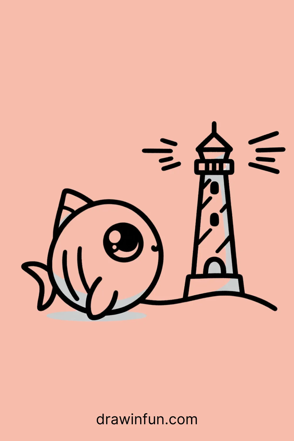 Fish with a Lighthouse easy drawing