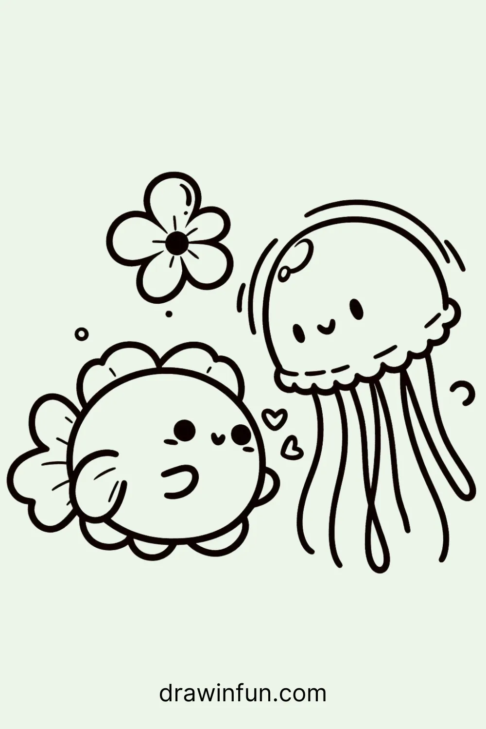 Fish with a Jellyfish easy drawing