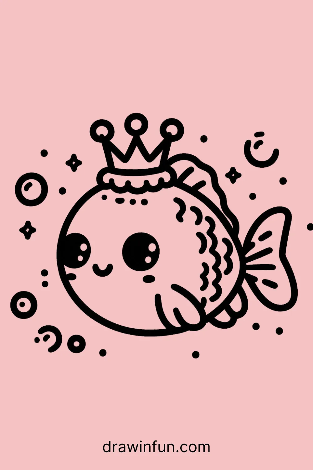 Fish wearing a Crown easy drawing