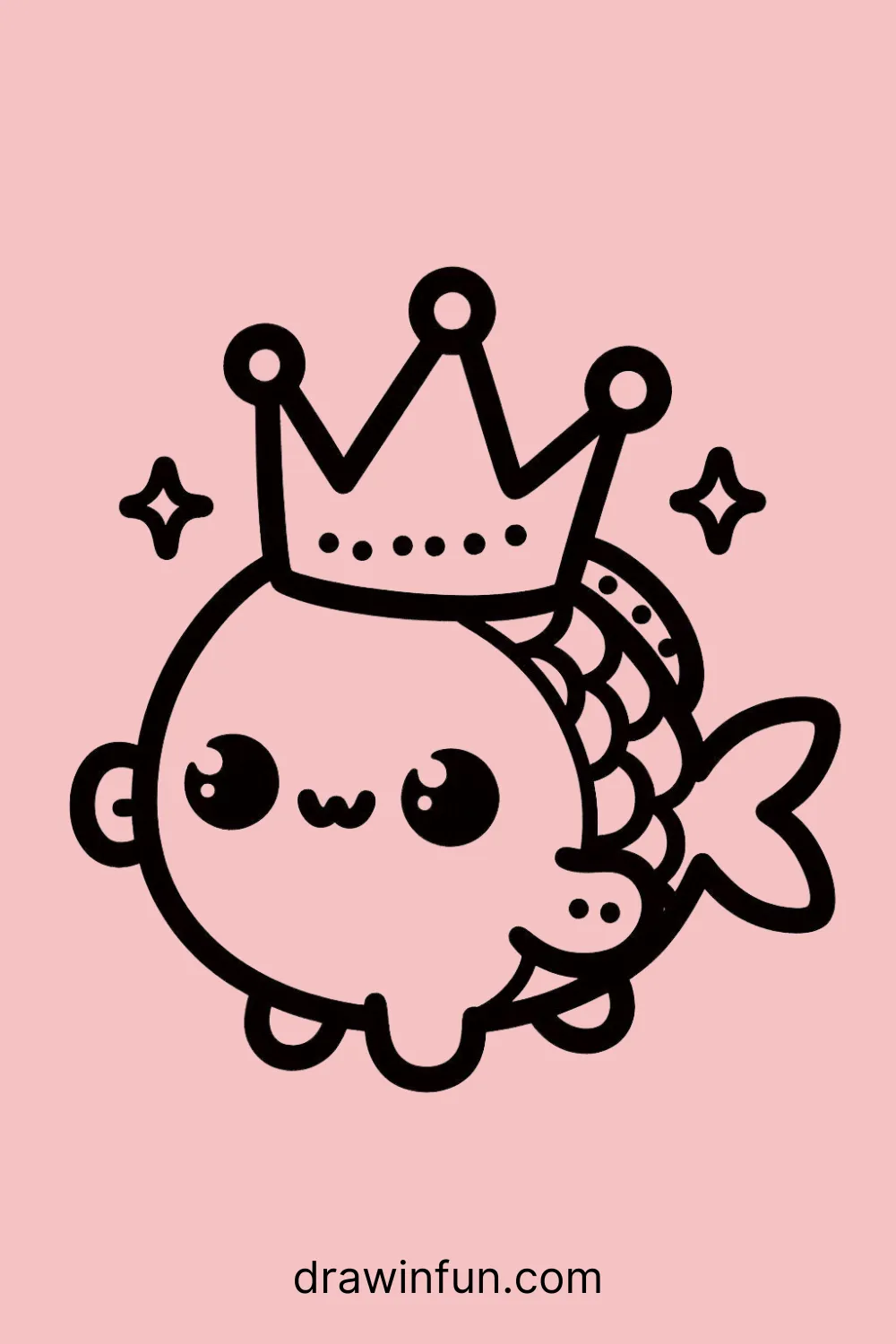 Fish wearing a Crown easy drawing