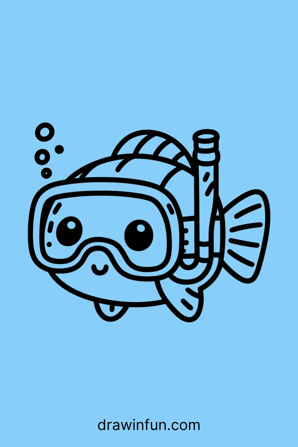 Fish wearing a Snorkel easy drawing