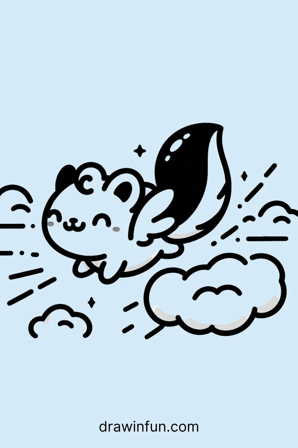 Flying Squirrel flying through clouds easy drawing