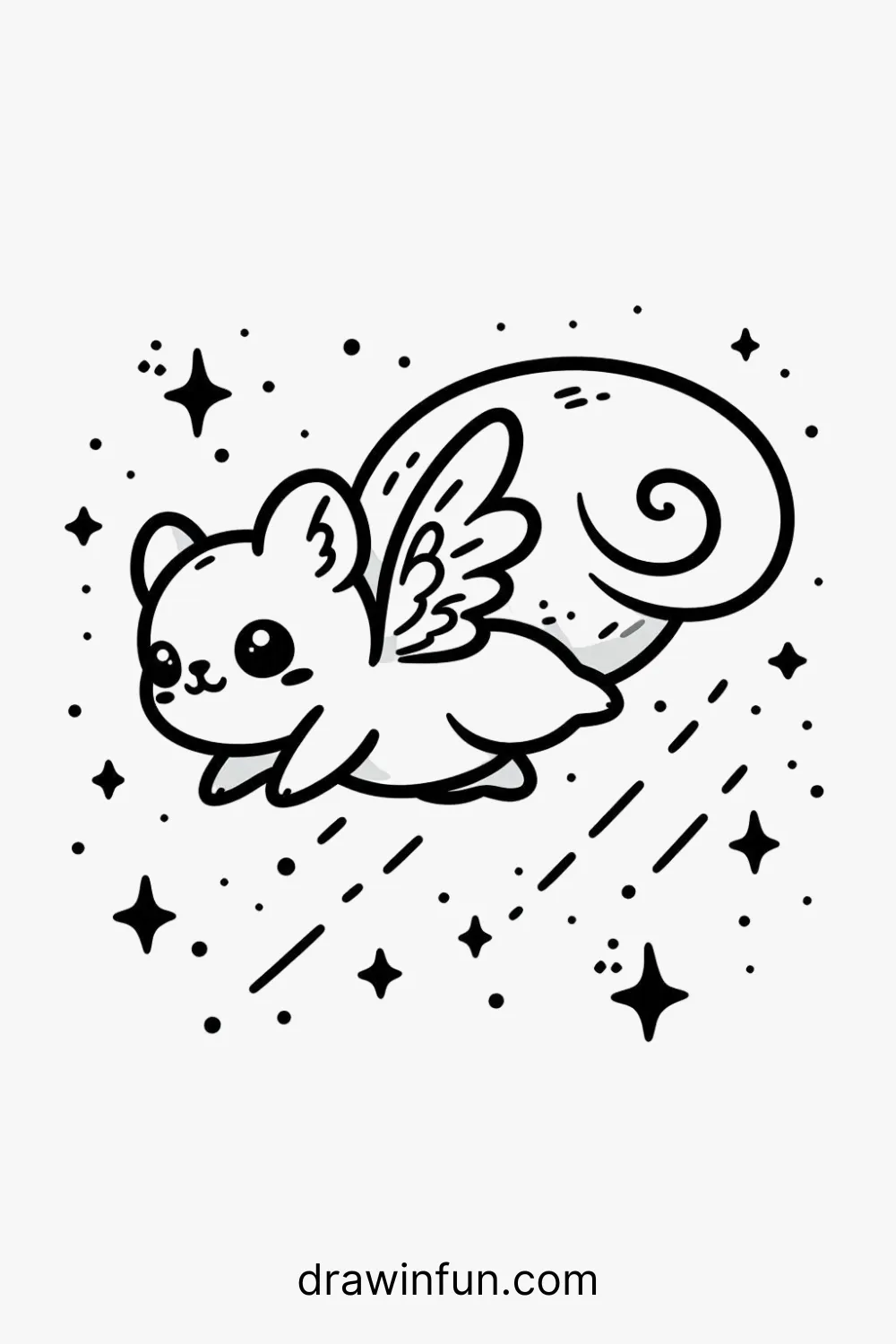 Flying Squirrel gliding in a starry sky easy drawing