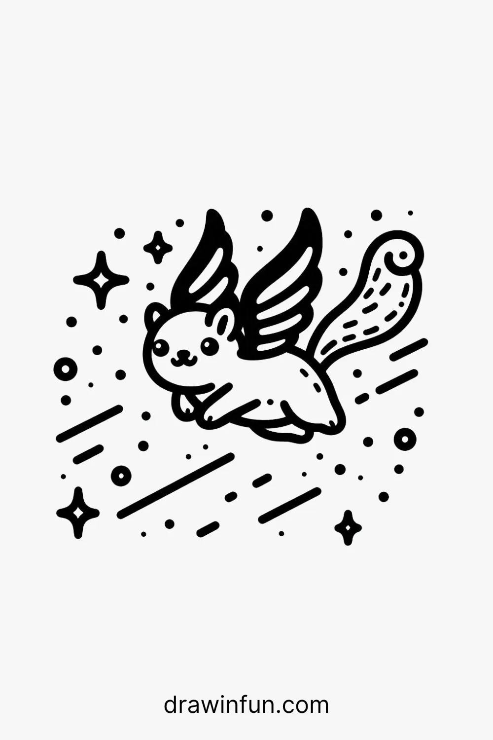 Flying Squirrel gliding in a starry sky easy drawing