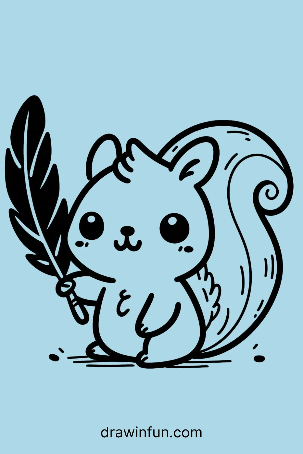 Flying Squirrel holding a feather easy drawing