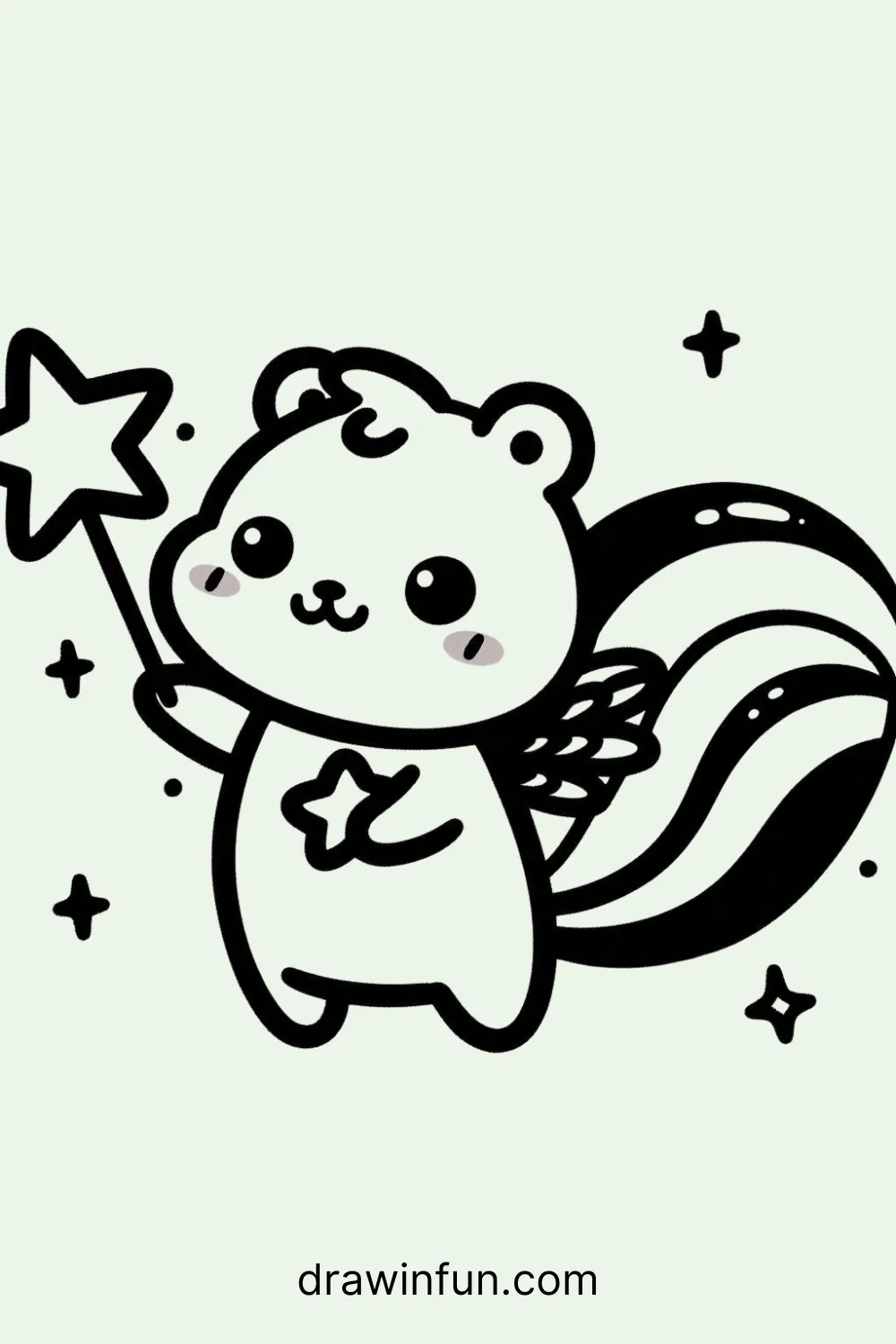 Flying Squirrel holding a star easy drawing