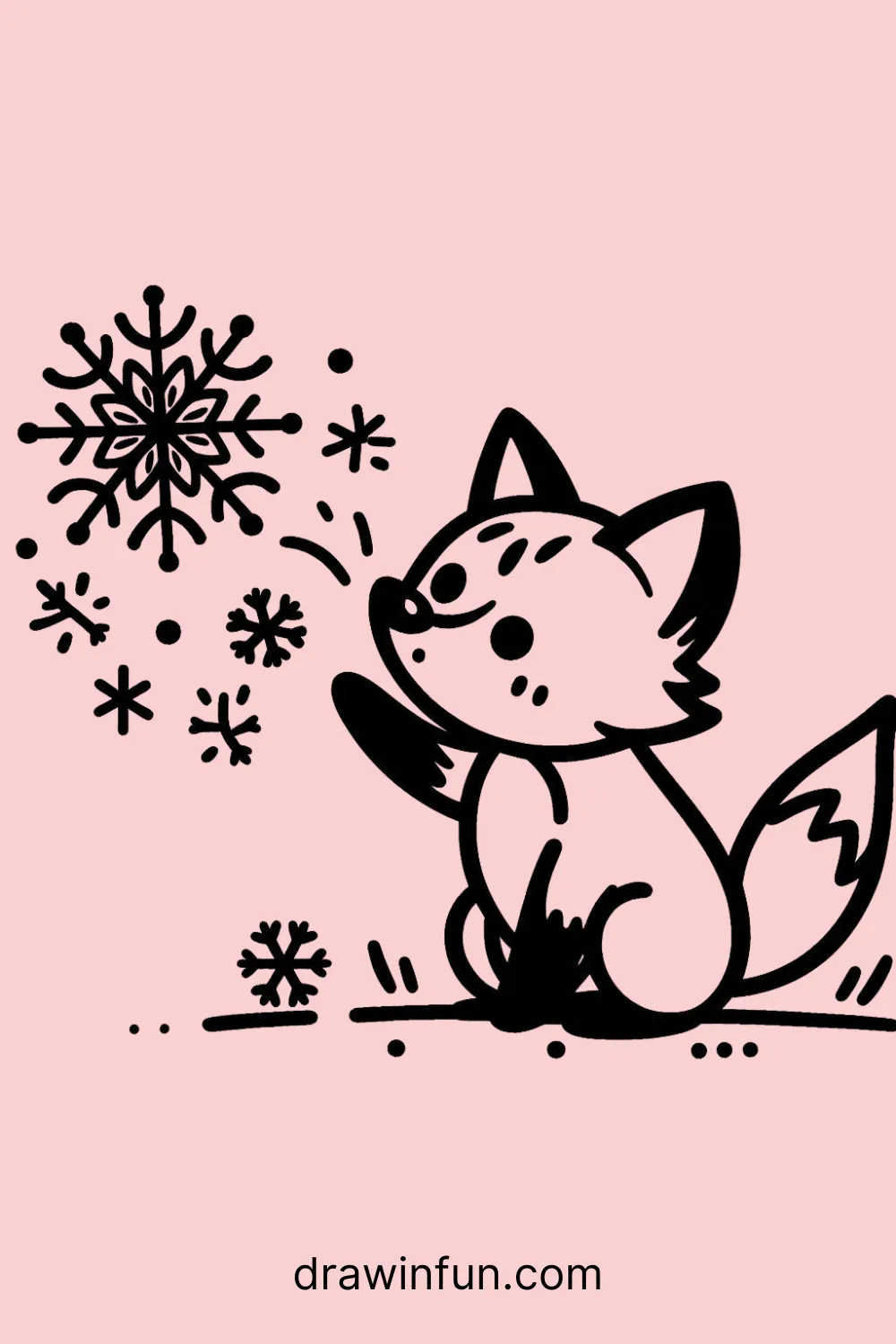 Fox catching a snowflake easy drawing