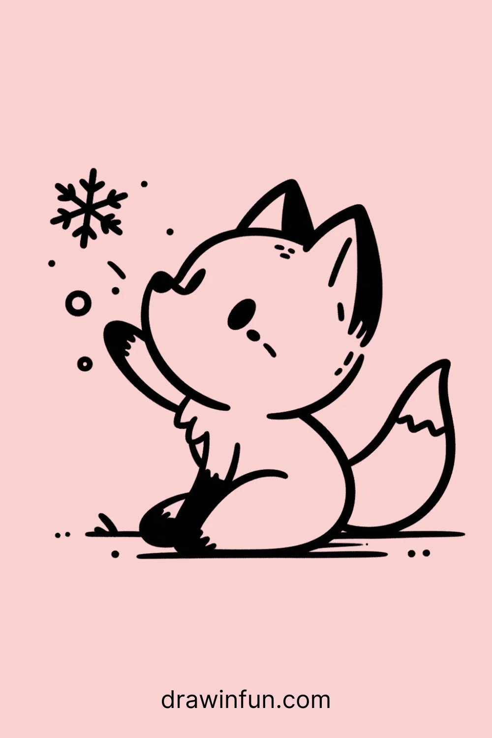 Fox catching a snowflake easy drawing