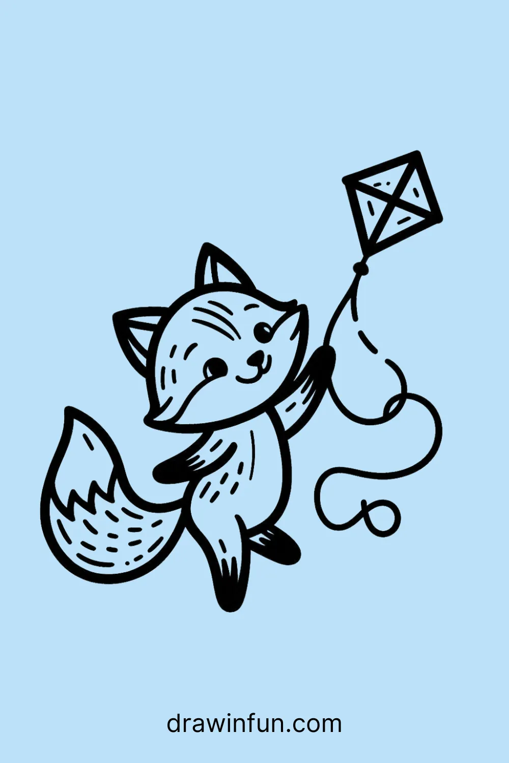 Fox flying a kite easy drawing