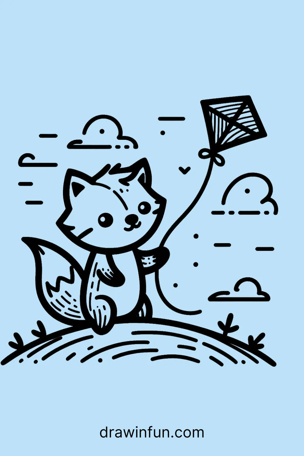 Fox flying a kite easy drawing