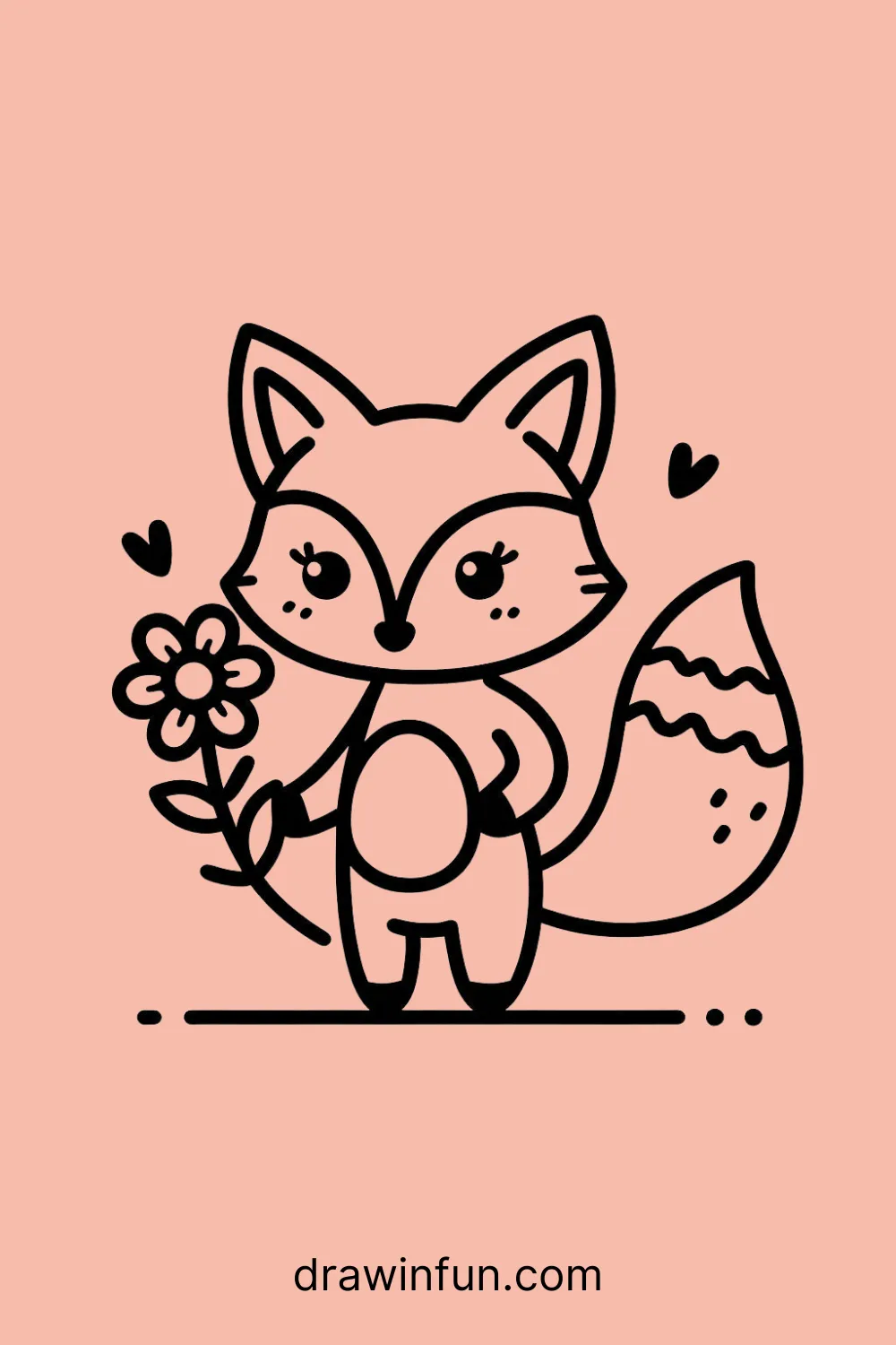 Fox holding a flower easy drawing