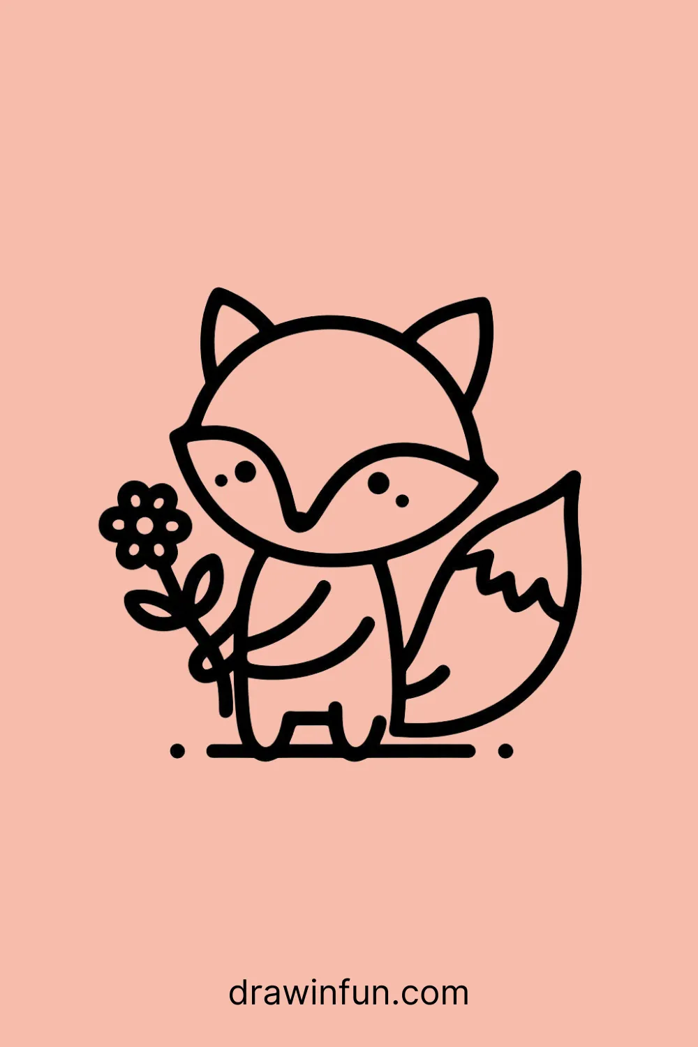 Fox holding a flower easy drawing