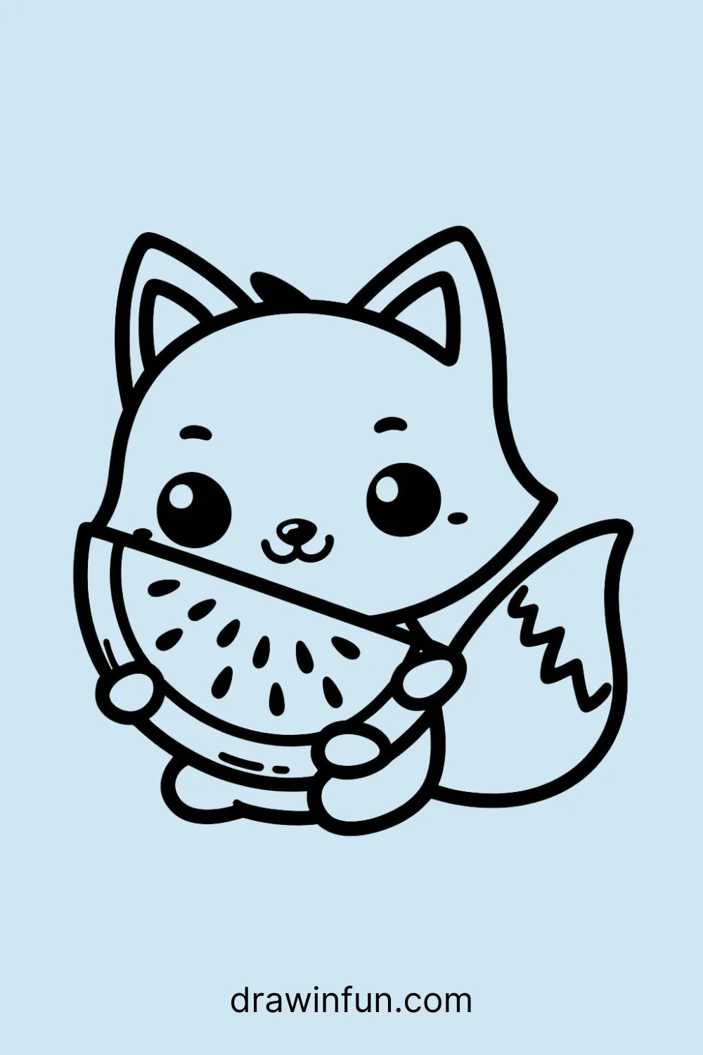 Fox holding a slice of watermelon easy drawing