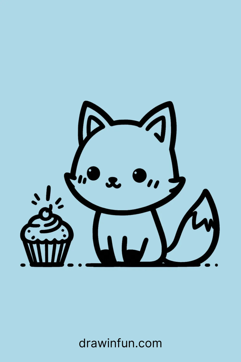 Fox with a Cupcake easy drawing