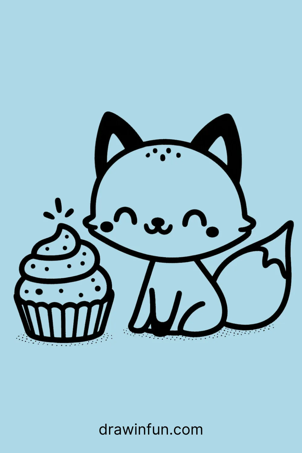 Fox with a Cupcake easy drawing