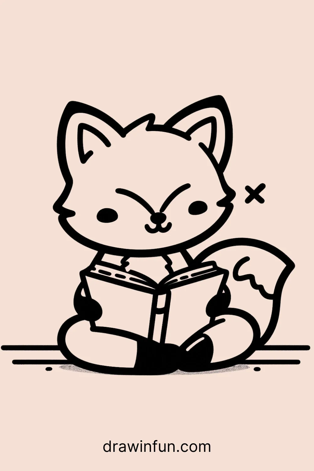 Fox reading a book easy drawing