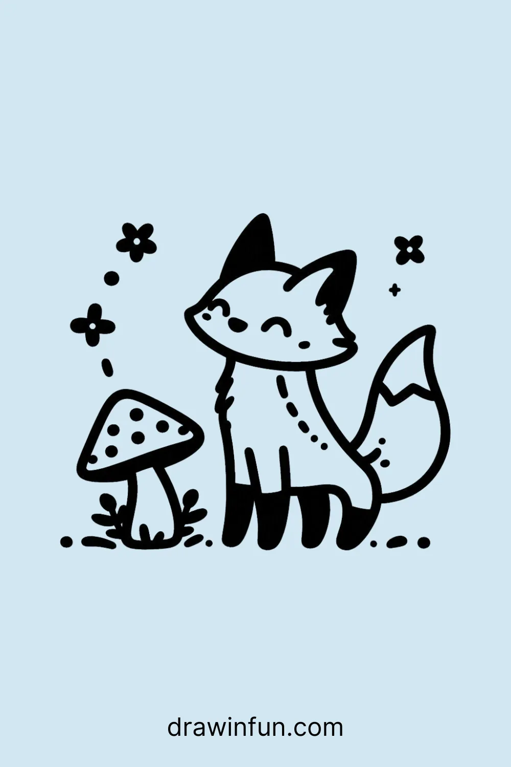 Fox standing next to a mushroom easy drawing