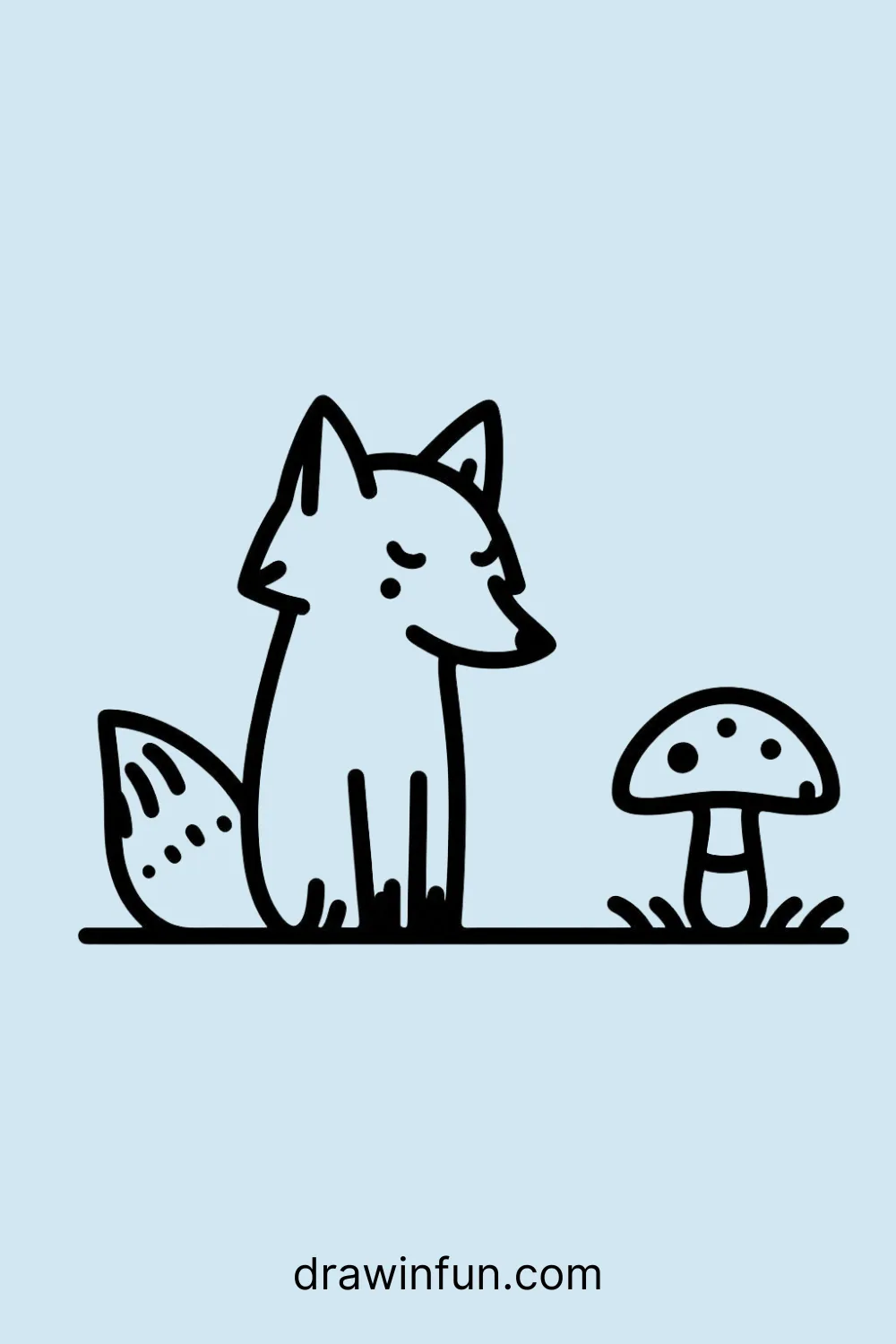 Fox standing next to a mushroom easy drawing