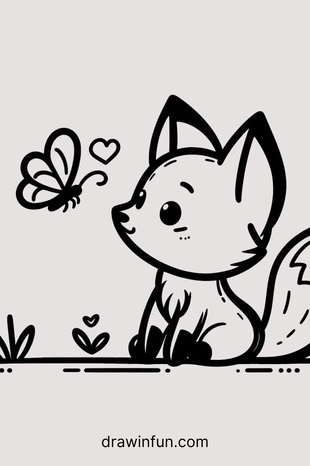 Fox watching a butterfly easy drawing