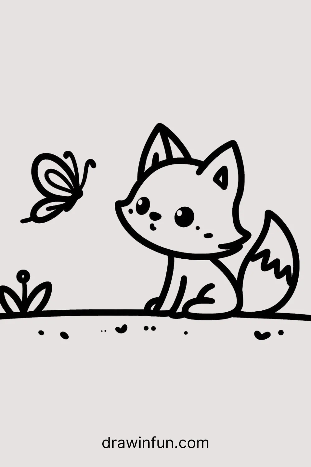 Fox watching a butterfly easy drawing