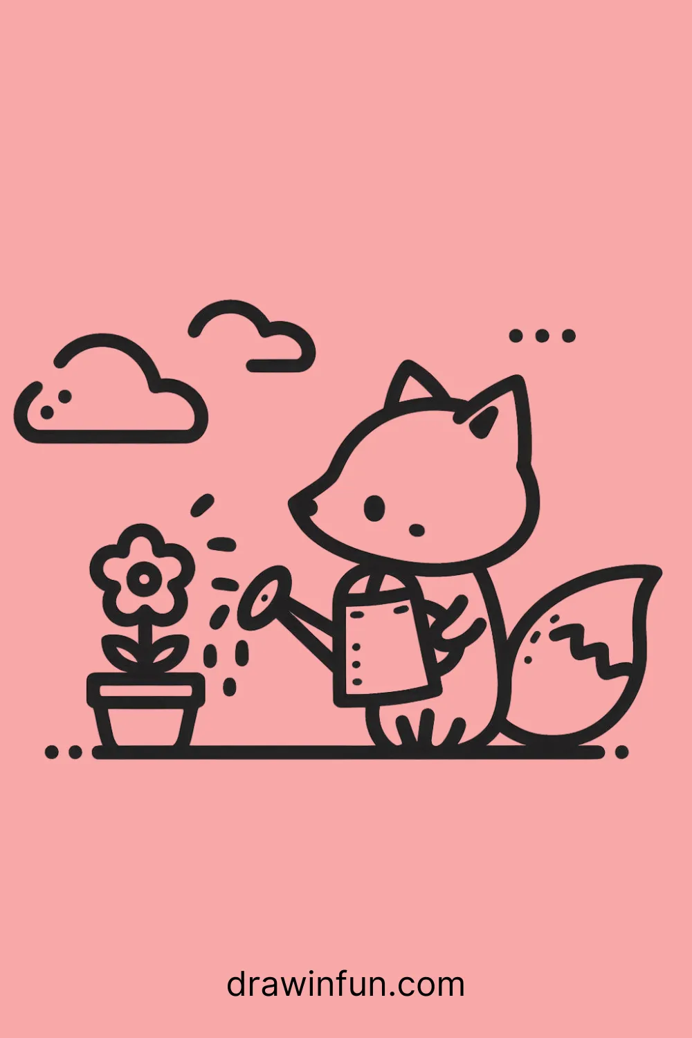 Fox watering a plant easy drawing