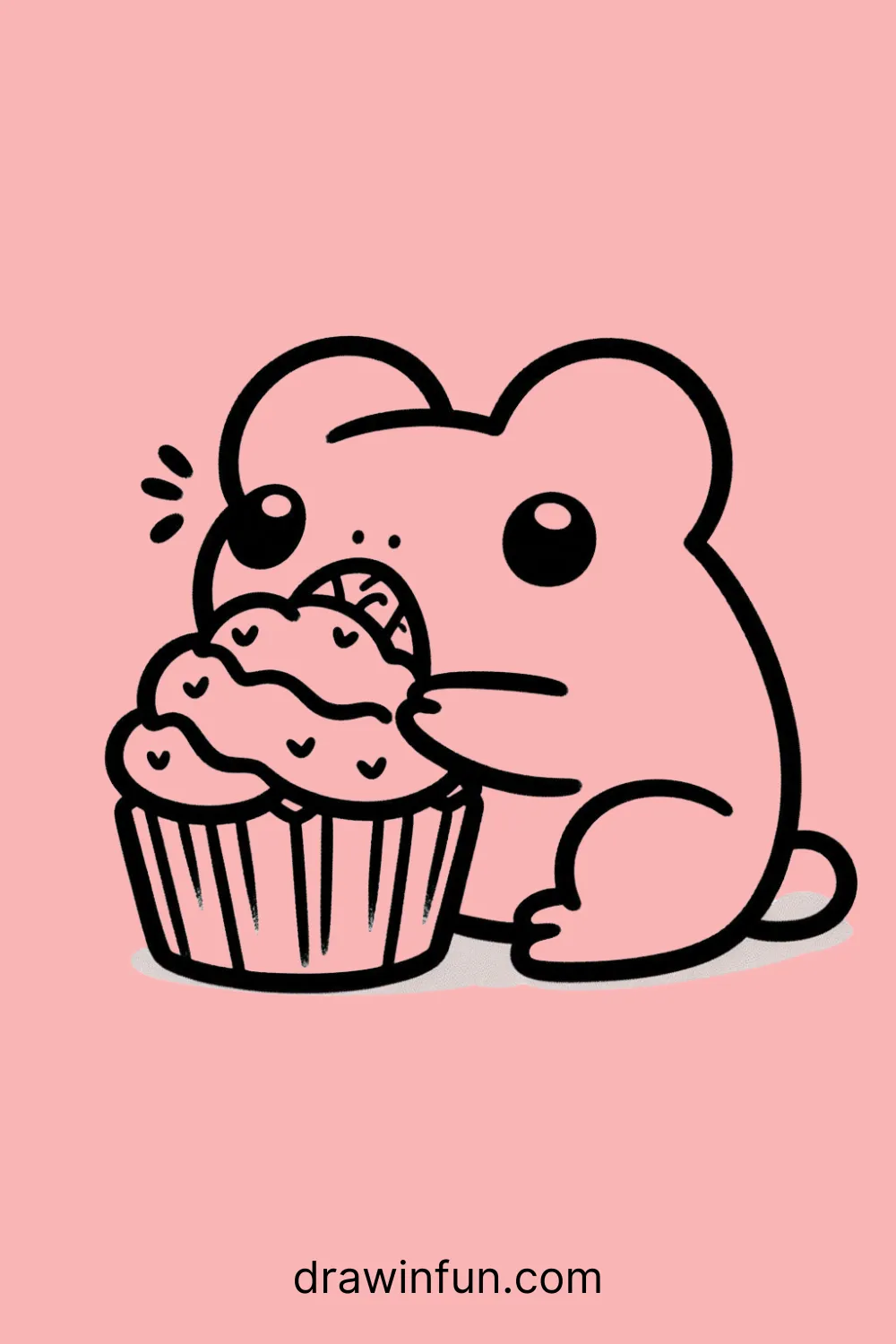 Frog with a Cupcake easy drawing