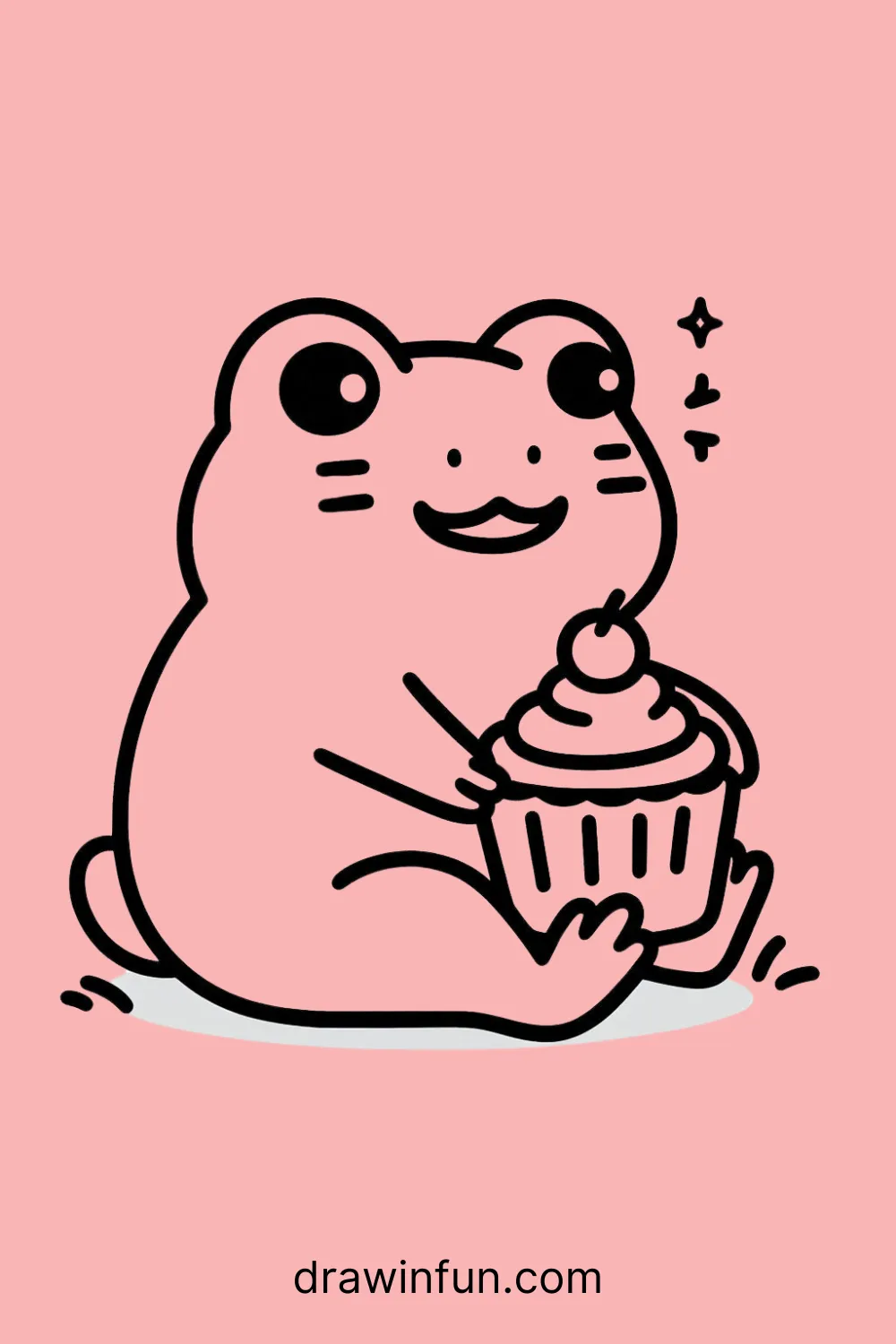 Frog with a Cupcake easy drawing