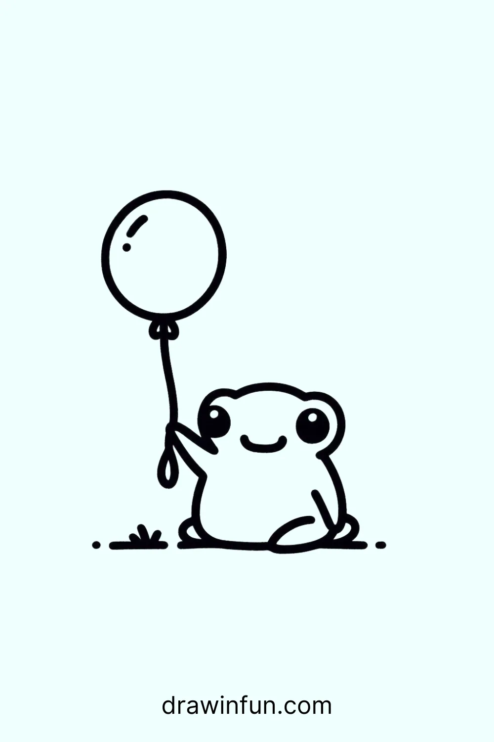 Frog holding a balloon easy drawing