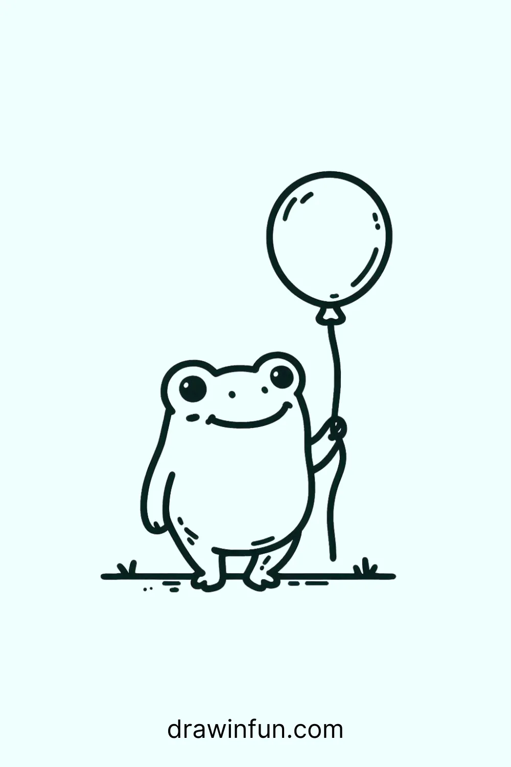 Frog holding a balloon easy drawing