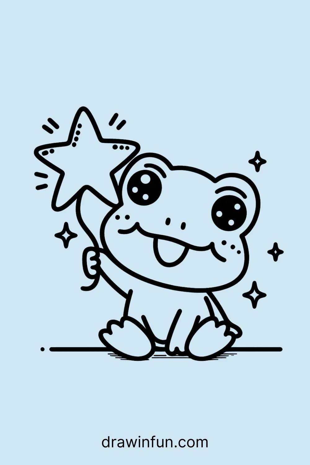 Frog holding a star easy drawing