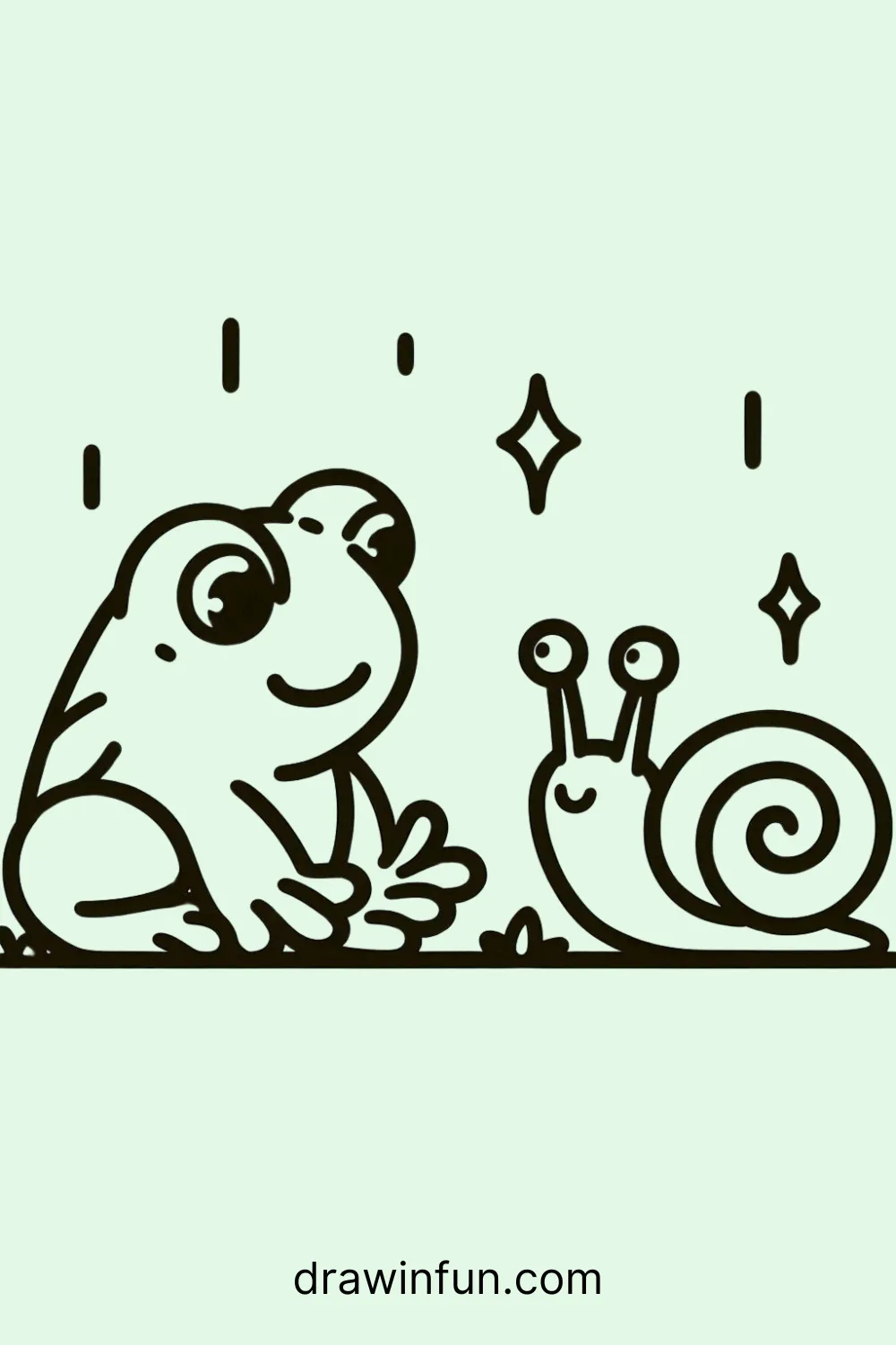 Frog with a Snail easy drawing