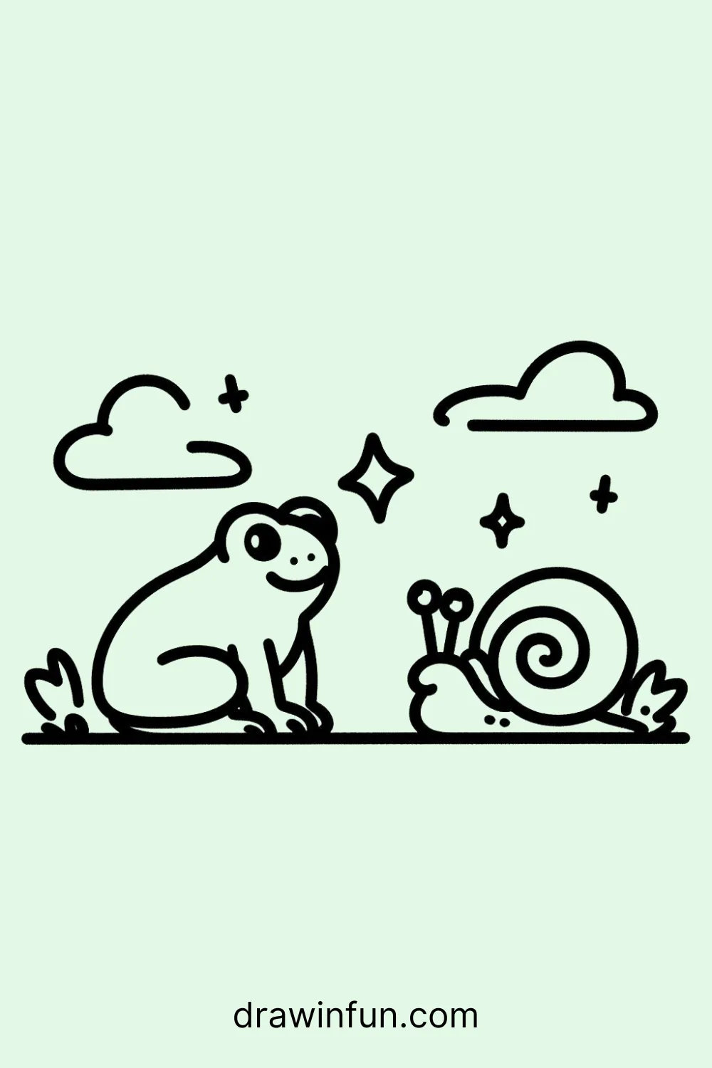 Frog with a Snail easy drawing