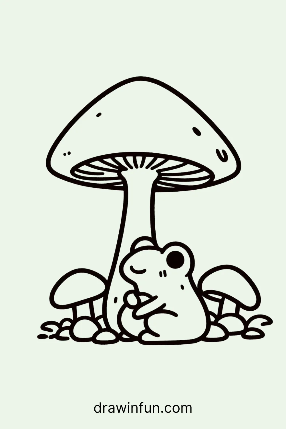 Frog with a Mushroom easy drawing