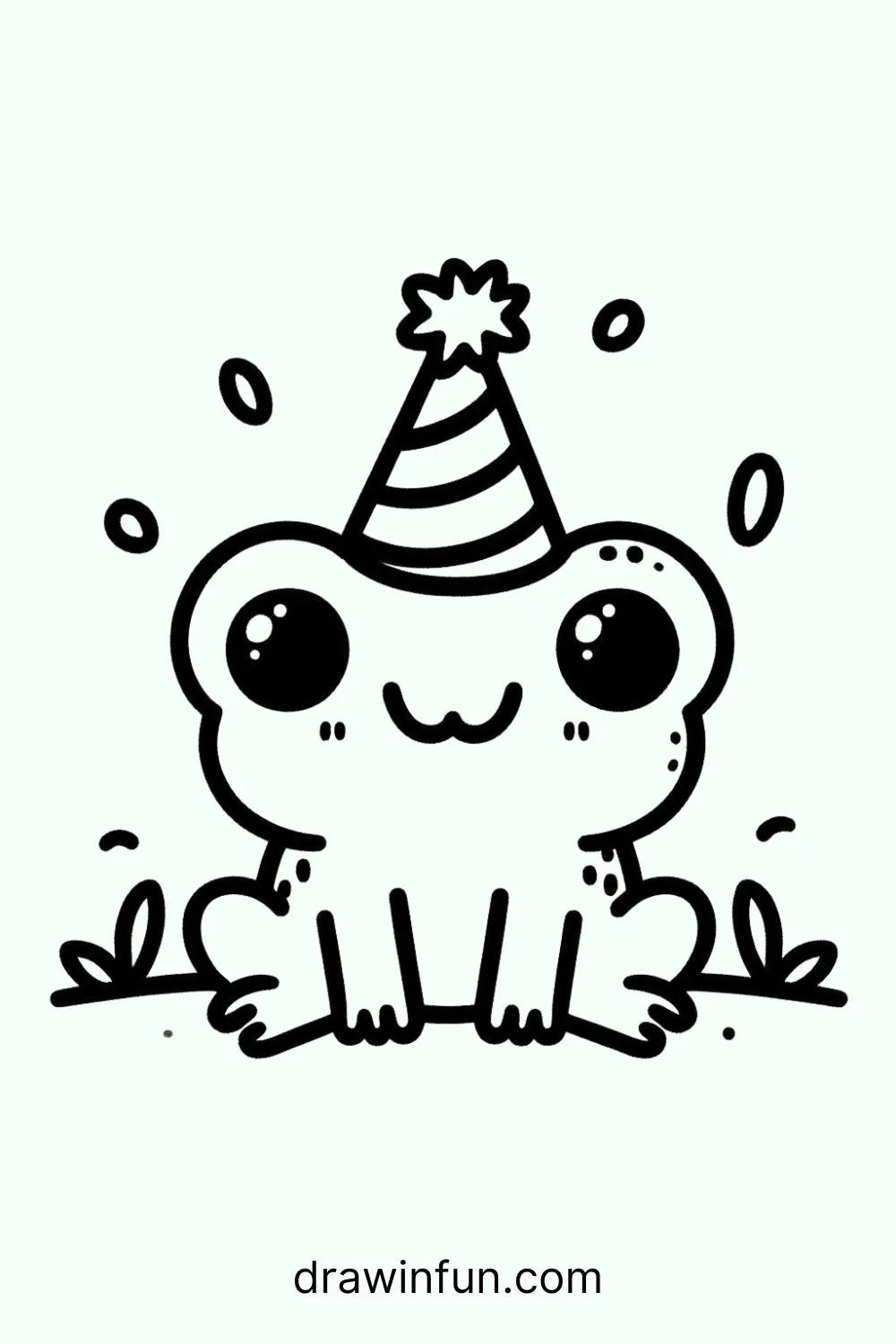 Frog wearing a party hat easy drawing