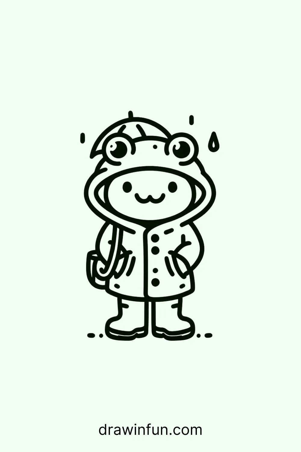 Frog wearing a raincoat easy drawing