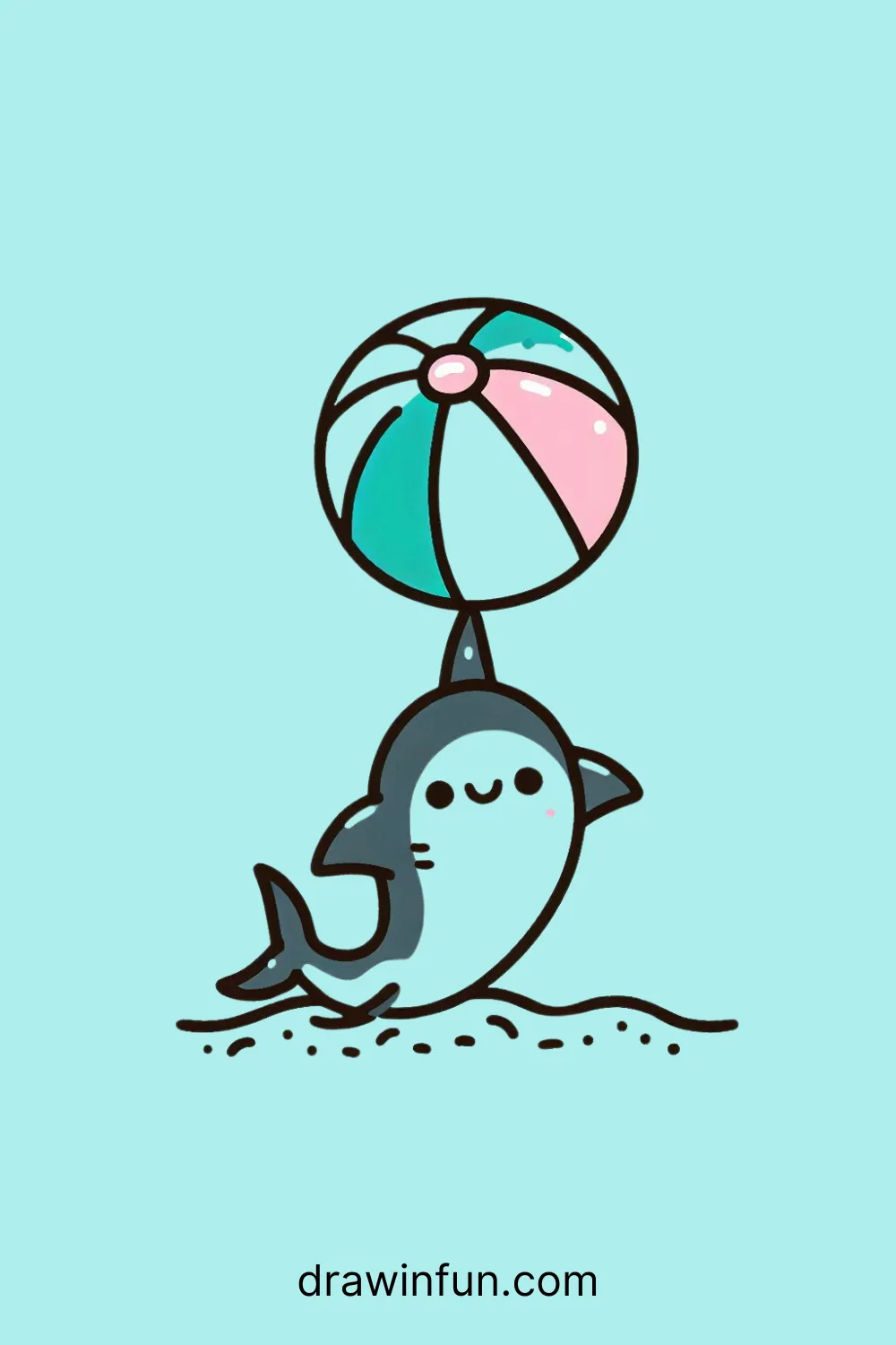 Hammerhead shark balancing a colorful ball easy drawing