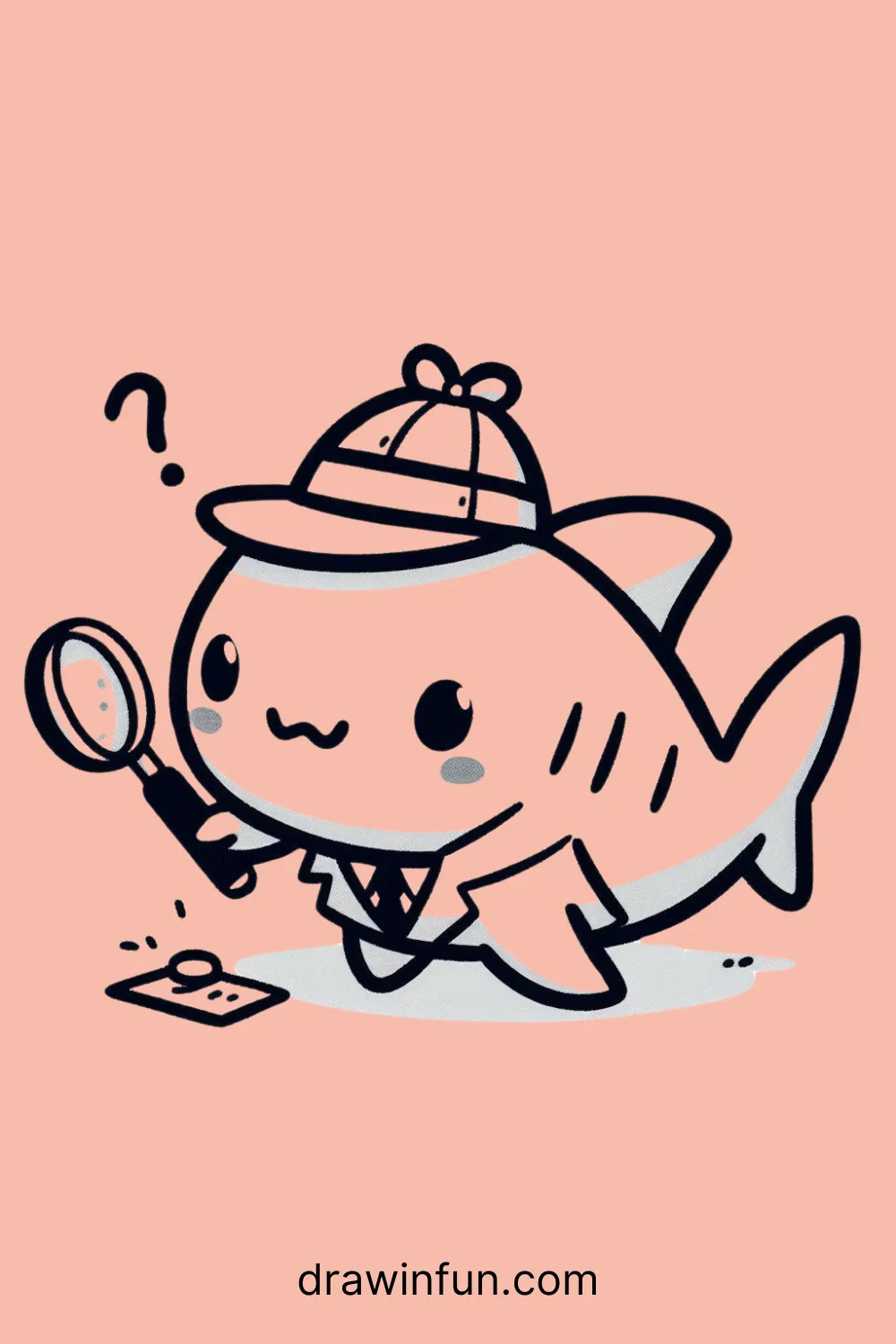 Hammerhead shark in a detective outfit easy drawing