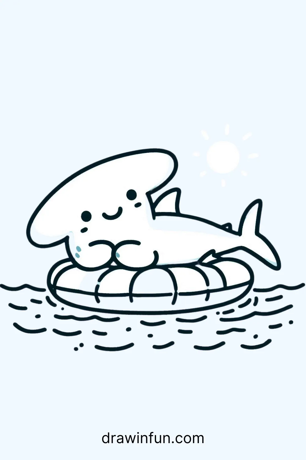 Hammerhead shark lounging on a floatie easy drawing