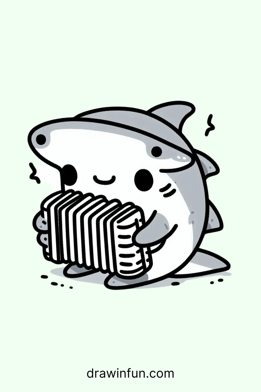 Hammerhead shark playing a accordion easy drawing