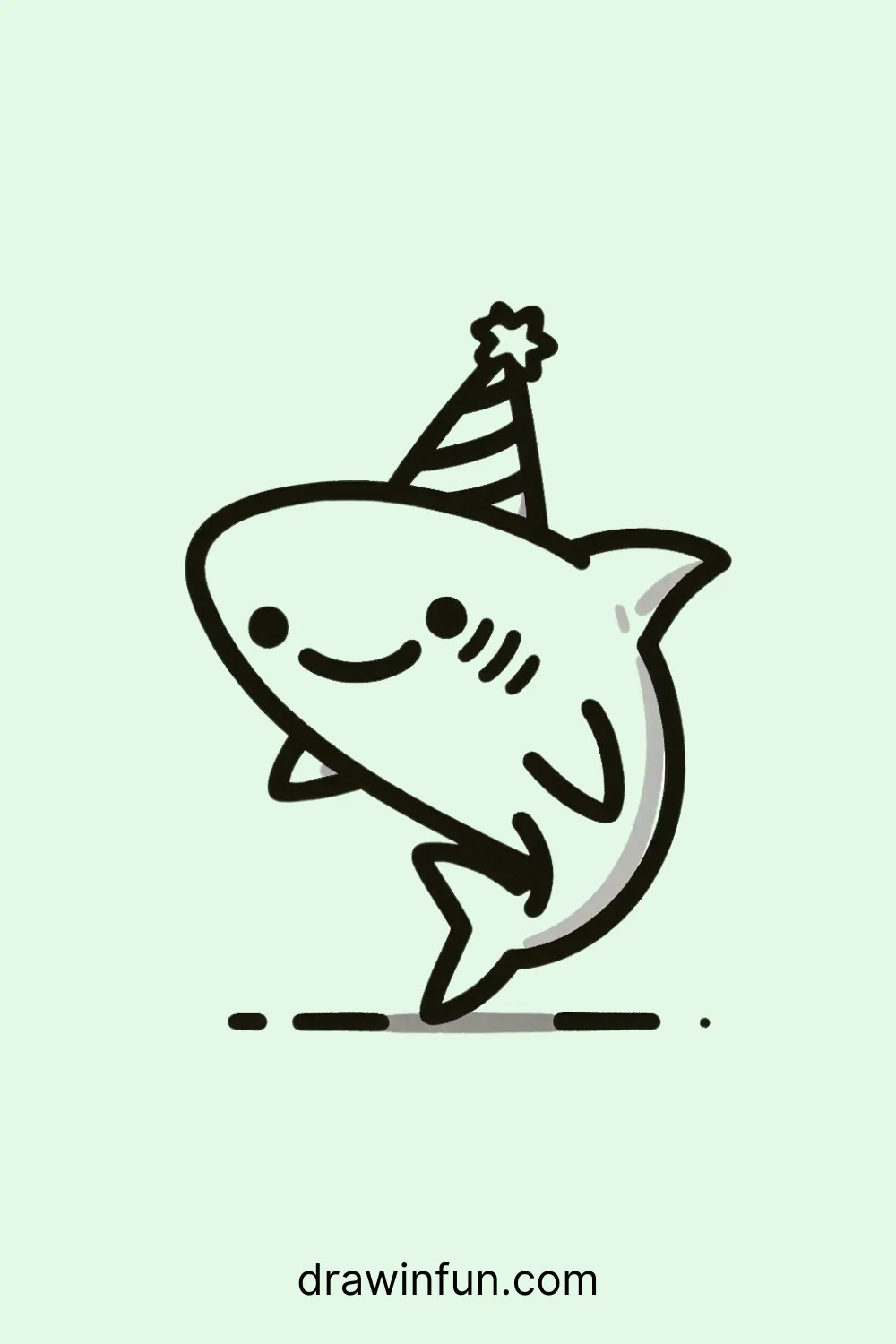 Hammerhead shark wearing a party hat easy drawing