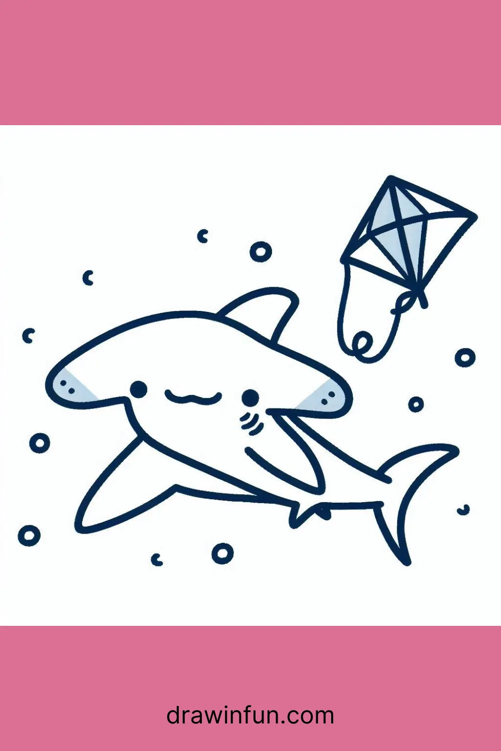 Hammerhead shark with a kite easy drawing